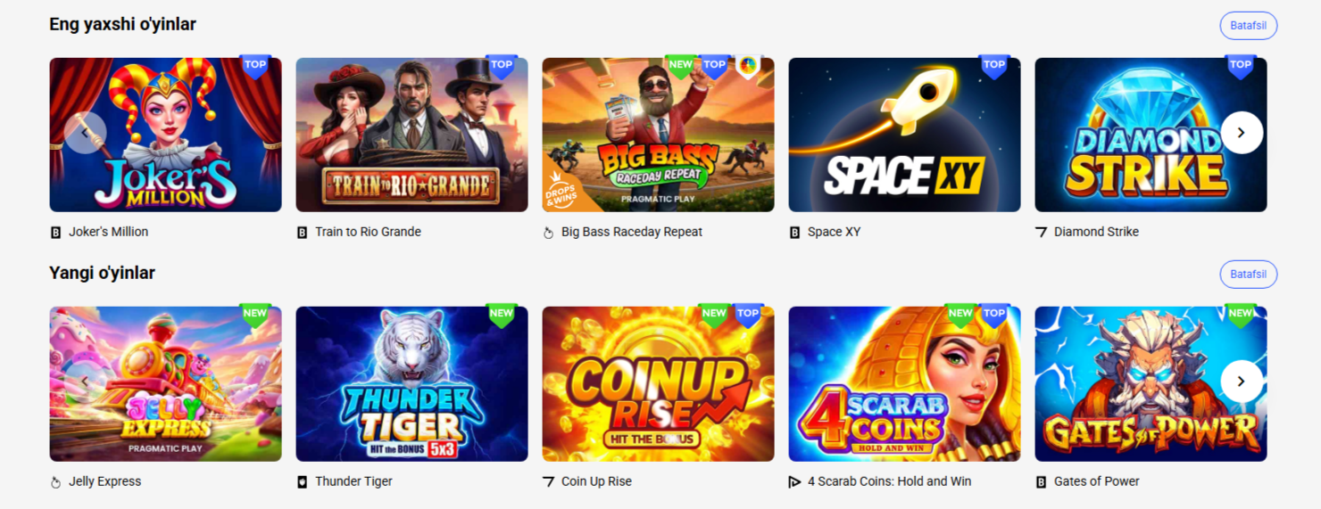 Slotlar bo‘limi banneri